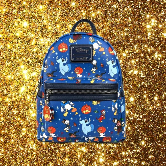 Loungefly Disney Trick Or Treat AOP Mini Backpack and Pins
